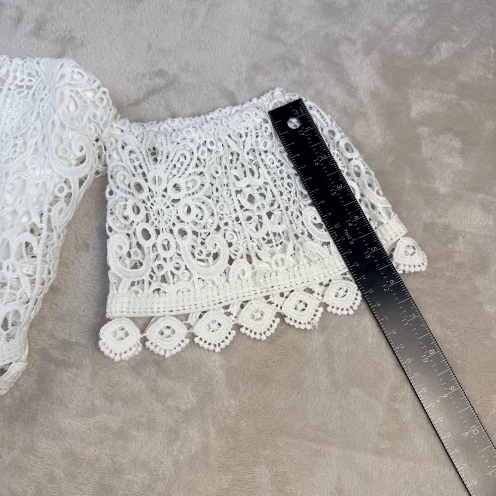 Windsor White Lace Off Shoulder Crop Top Boho Festival Romantic Size L - Picture 7 of 12